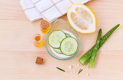 lemons, cucumber, aloe vera and towels at shine massage center Karachi